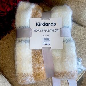 NWT - Kirkland’s Mohair Plaid Throw - Cream, Tan and Gray